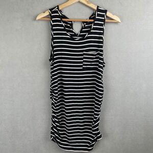 Market & Spruce Maternity Striped Ruched Stretch Tank Top Black M Breathable
